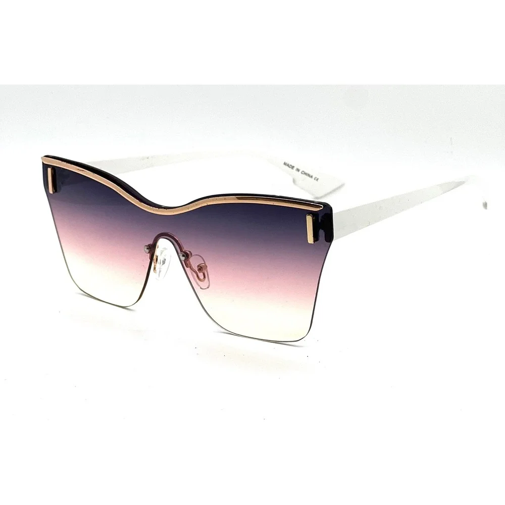 Womens Oversized Shield Sunglasses Purple Gradient Lens White Gold Trim Fashion